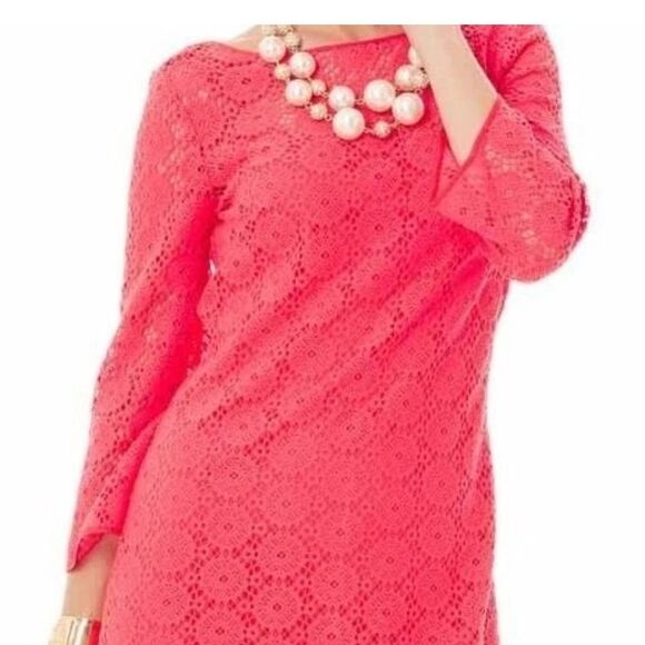 Lilly Pulitzer Vibrant Coral Lace Long Sleeve Dress Size XL - Picture 2 of 11